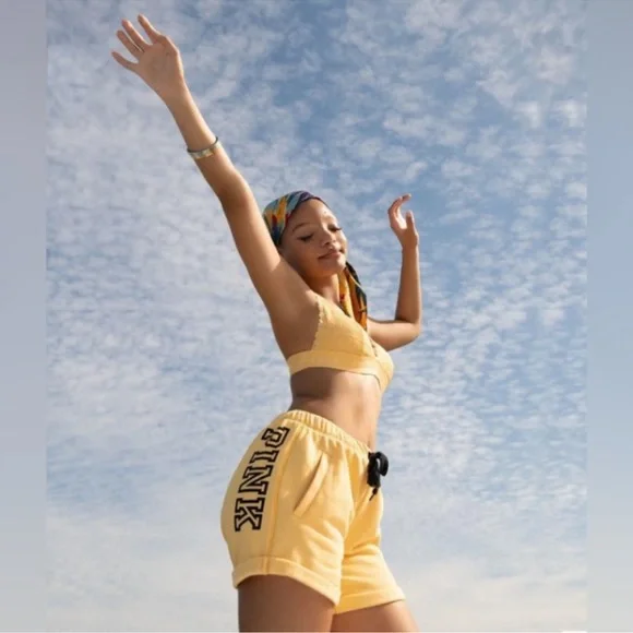 VS PINK Honeycomb Yellow Classic Logo Everyday Lounge Boyfriend Shorts M ; NWT - Picture 7 of 8